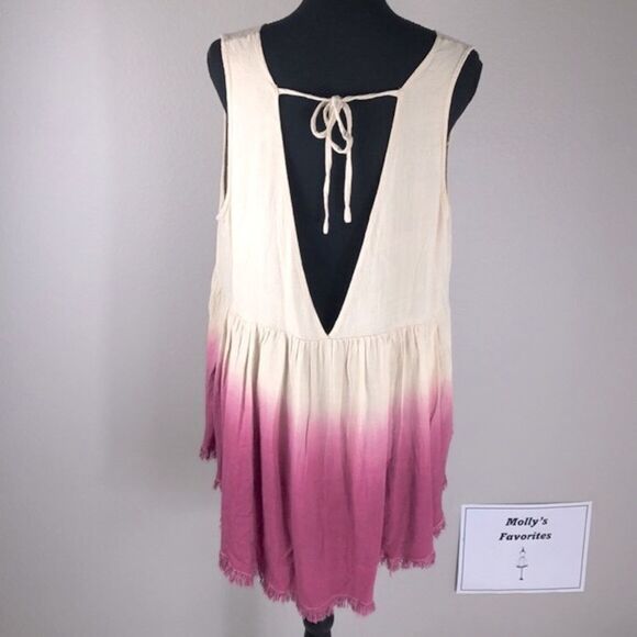 Umgee Linen Sleeveless Top Pink/Cream Ombre V-Neck Blouse Babydoll Peasant M - Picture 5 of 11